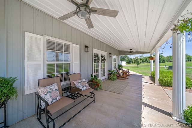 view of patio with french doors and a porch