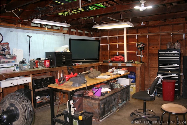 interior space featuring a workshop area