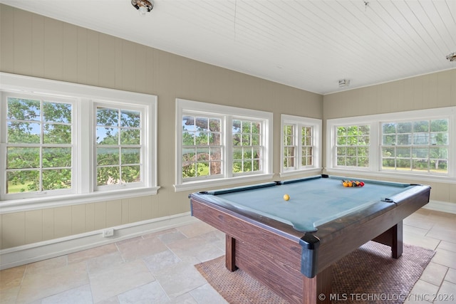 playroom featuring wood ceiling and billiards