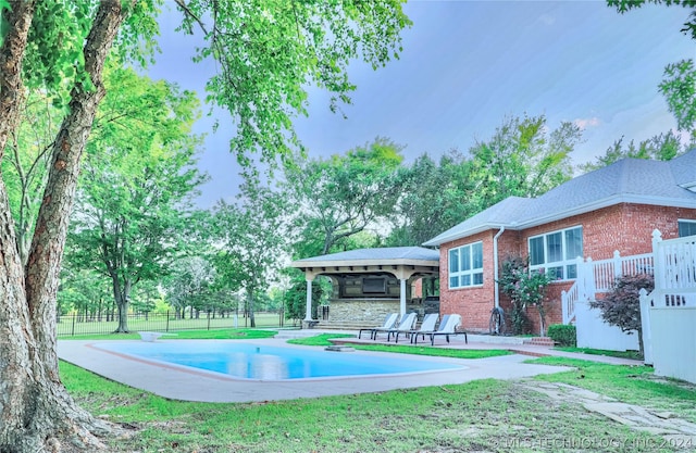 view of pool featuring a gazebo, a patio area, and a lawn