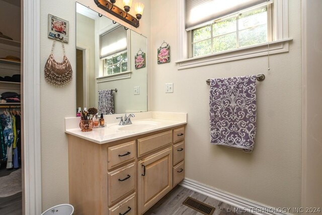 bathroom featuring vanity and wood-type flooring