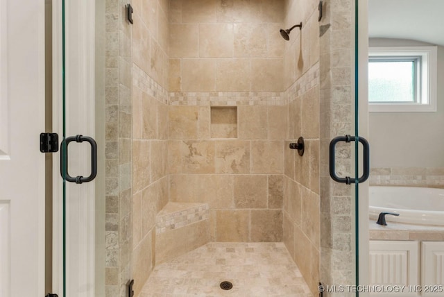 bathroom with a stall shower