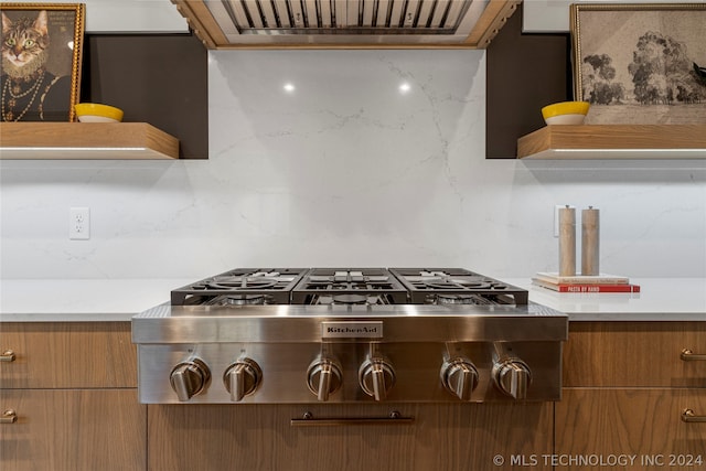 kitchen featuring premium range hood, tasteful backsplash, and stainless steel gas stovetop