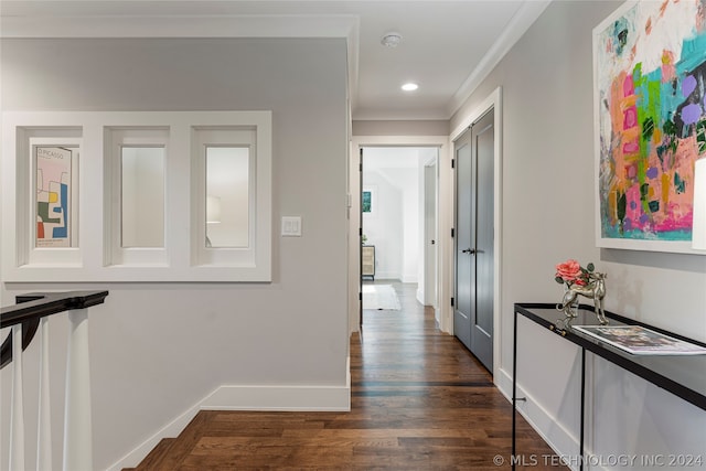 hall with dark wood-type flooring