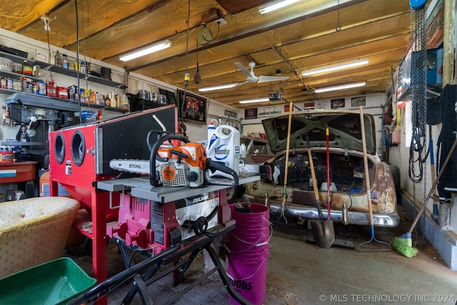 garage featuring a workshop area