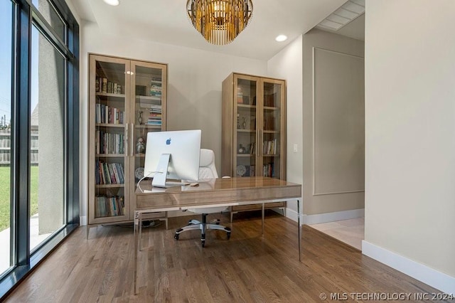 office area featuring hardwood / wood-style flooring