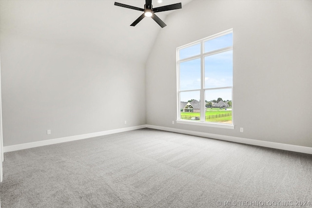 bonus room featuring lofted ceiling, carpet floors, and ceiling fan