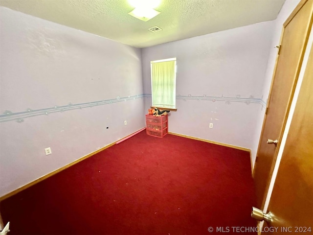 empty room featuring a textured ceiling and carpet flooring