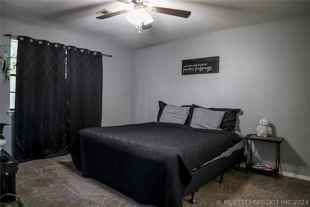 bedroom with carpet and ceiling fan