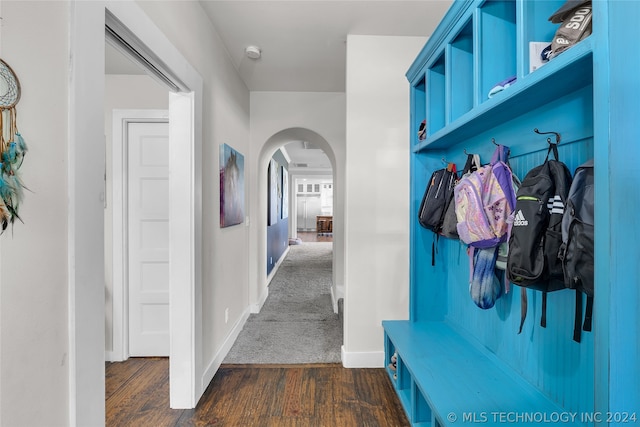 mudroom with dark hardwood / wood-style floors