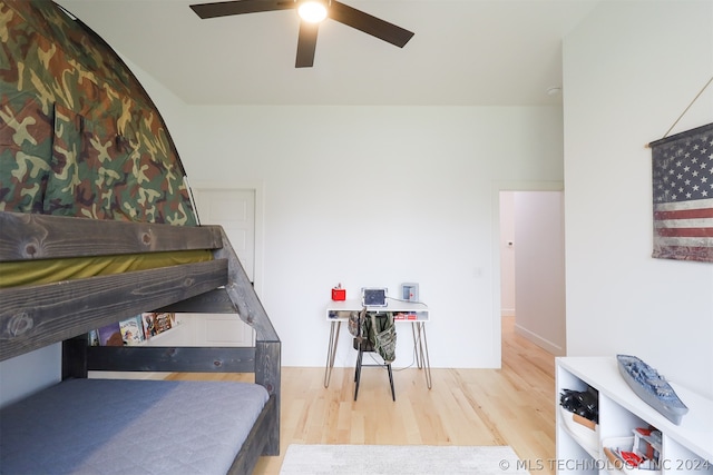 bedroom featuring ceiling fan and light hardwood / wood-style floors