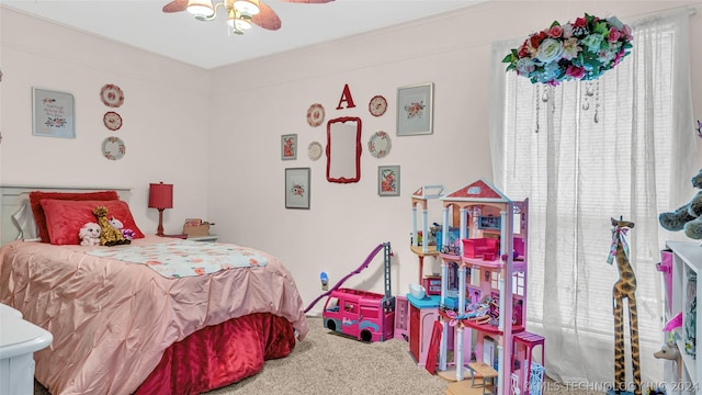 bedroom featuring carpet floors and ceiling fan