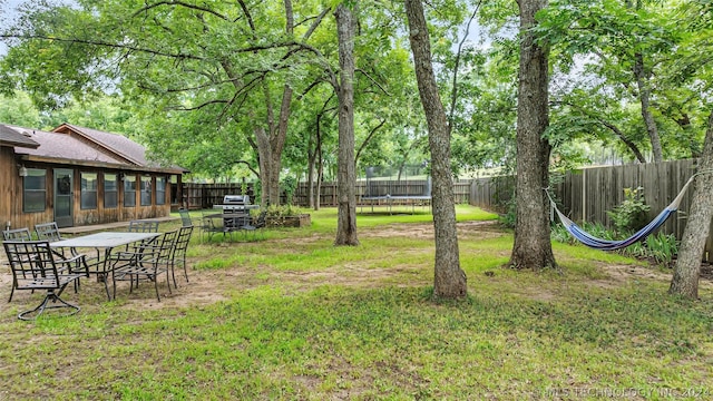 view of yard featuring a trampoline