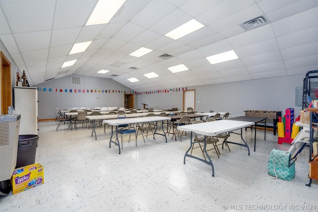 recreation room featuring a drop ceiling