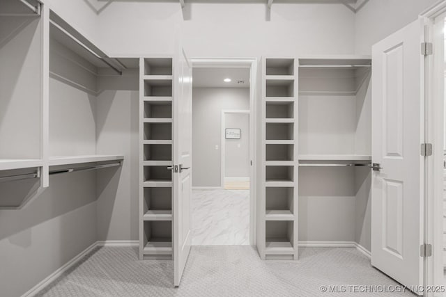 walk in closet featuring carpet flooring