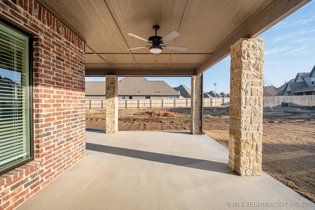 view of patio / terrace with ceiling fan and a fenced backyard