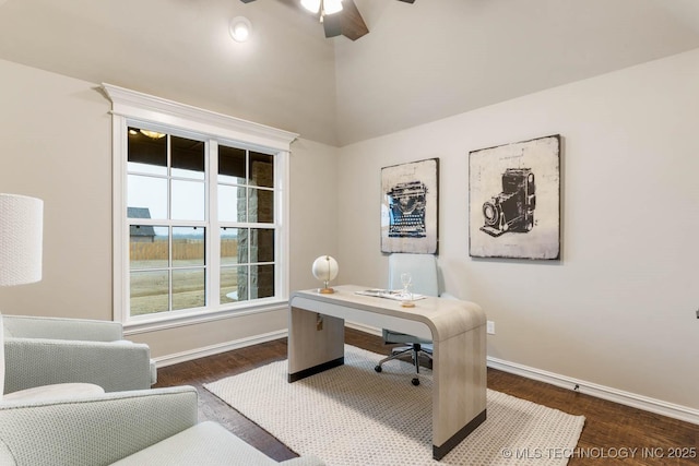 office space with dark hardwood / wood-style floors