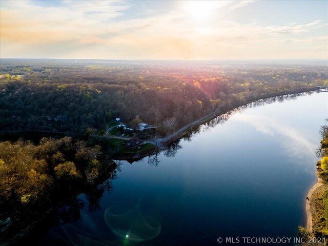 9212 N 447th Rd, Spavinaw, OK 74366 - bird's eye view featuring a water view and a view of trees