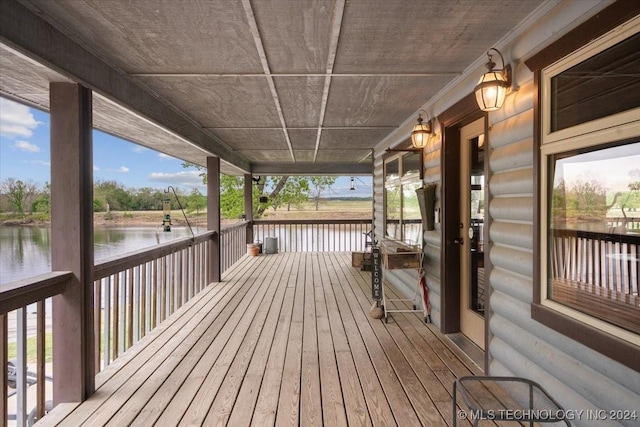 9212 N 447th Rd, Spavinaw, OK 74366 - wooden deck with a water view