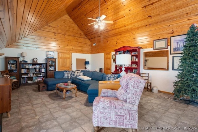 9212 N 447th Rd, Spavinaw, OK 74366 - living room featuring high vaulted ceiling and wood ceiling