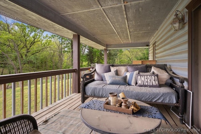9212 N 447th Rd, Spavinaw, OK 74366 - wooden terrace featuring an outdoor living space
