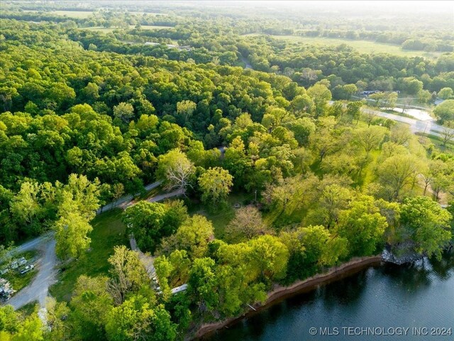 9212 N 447th Rd, Spavinaw, OK 74366 - birds eye view of property featuring a water view and a wooded view