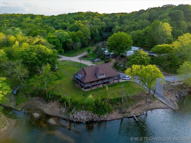 9212 N 447th Rd, Spavinaw, OK 74366 - bird's eye view with a water view and a view of trees