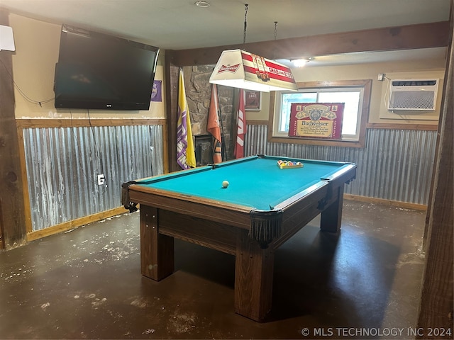 game room with billiards and a wall mounted AC