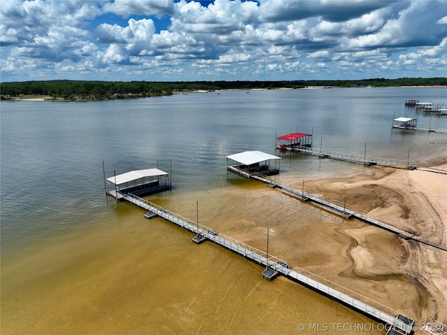 view of dock with a water view