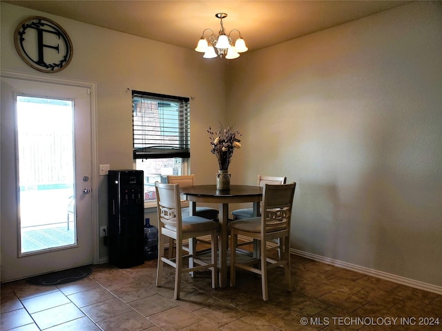 dining space with a wealth of natural light and a chandelier