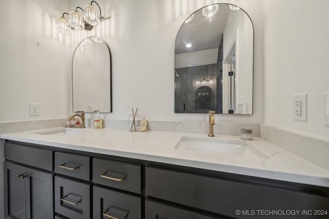 bathroom featuring vanity and walk in shower