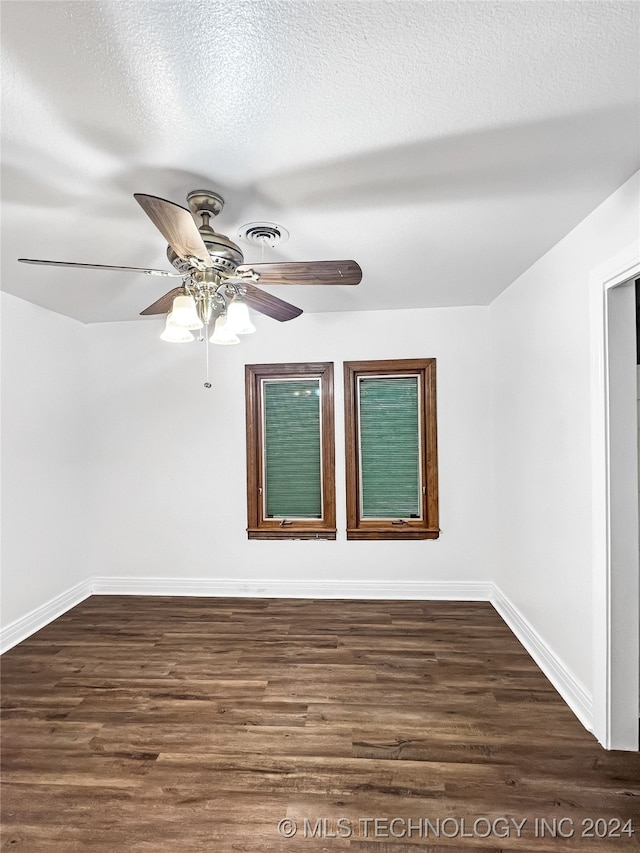 unfurnished room featuring ceiling fan, a textured ceiling, and hardwood / wood-style floors