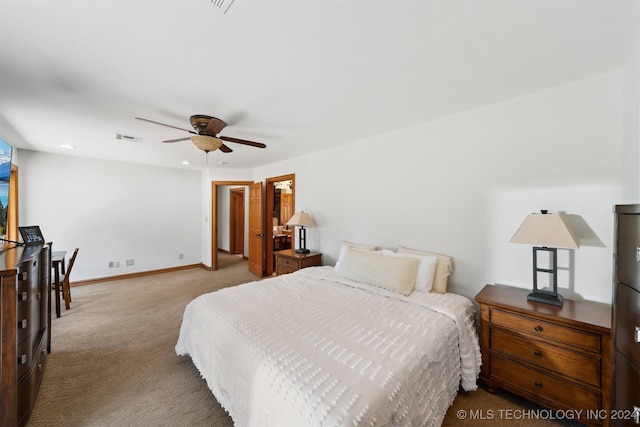 bedroom with carpet floors and ceiling fan