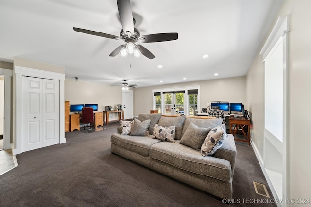 carpeted living room with french doors