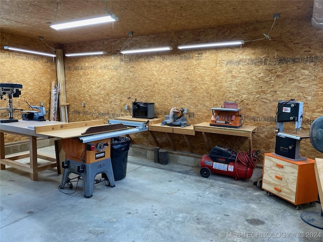 garage featuring a workshop area