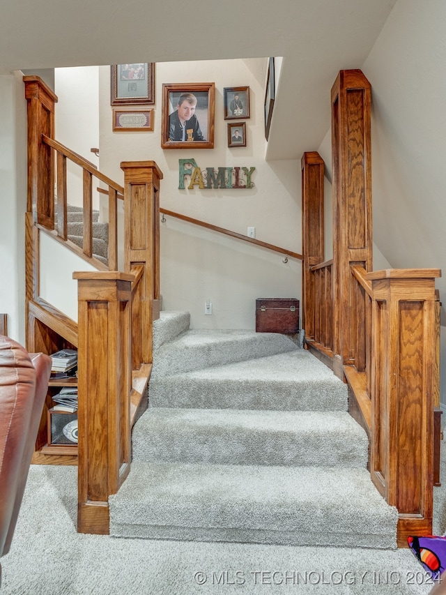 stairs with carpet flooring