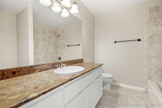 full bathroom featuring tile patterned floors, vanity, toilet, and shower / washtub combination