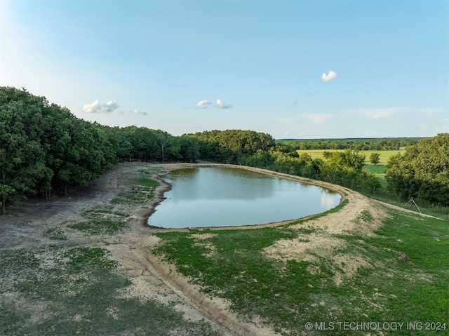 view of community with a water view