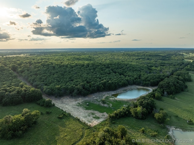 aerial view at dusk with a water view