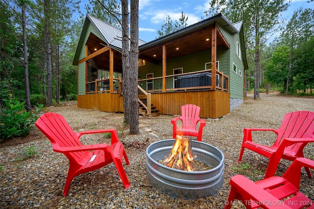 view of patio featuring a fire pit