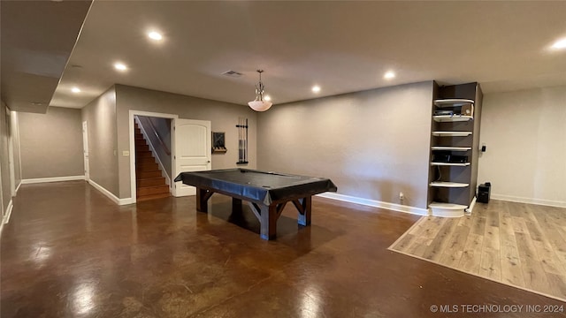 game room featuring dark wood-type flooring and billiards