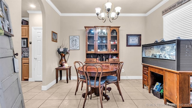 150 Whipperwill, Lone Grove, OK 73401 - dining room featuring ornamental molding, an inviting chandelier, and light tile patterned floors