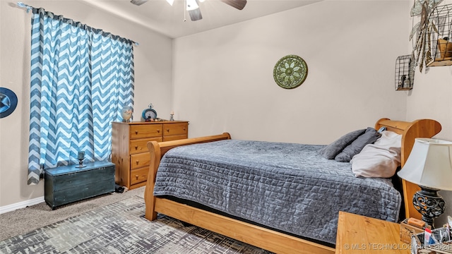 bedroom with carpet floors and ceiling fan