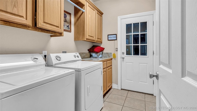 150 Whipperwill, Lone Grove, OK 73401 - laundry room featuring cabinet space, light tile patterned floors, and independent washer and dryer