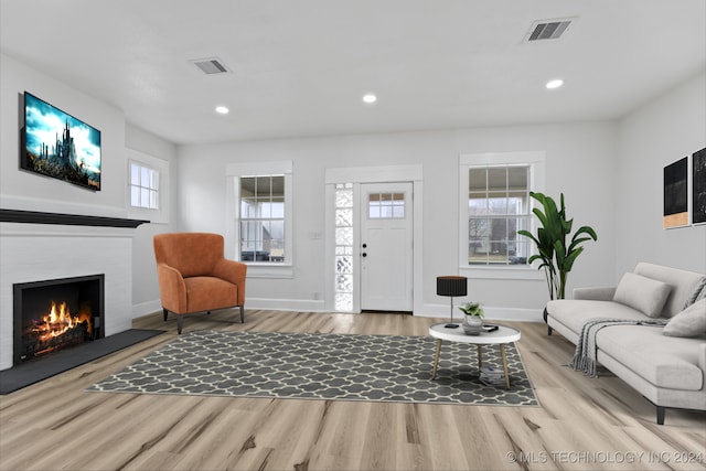 living room with light hardwood / wood-style flooring