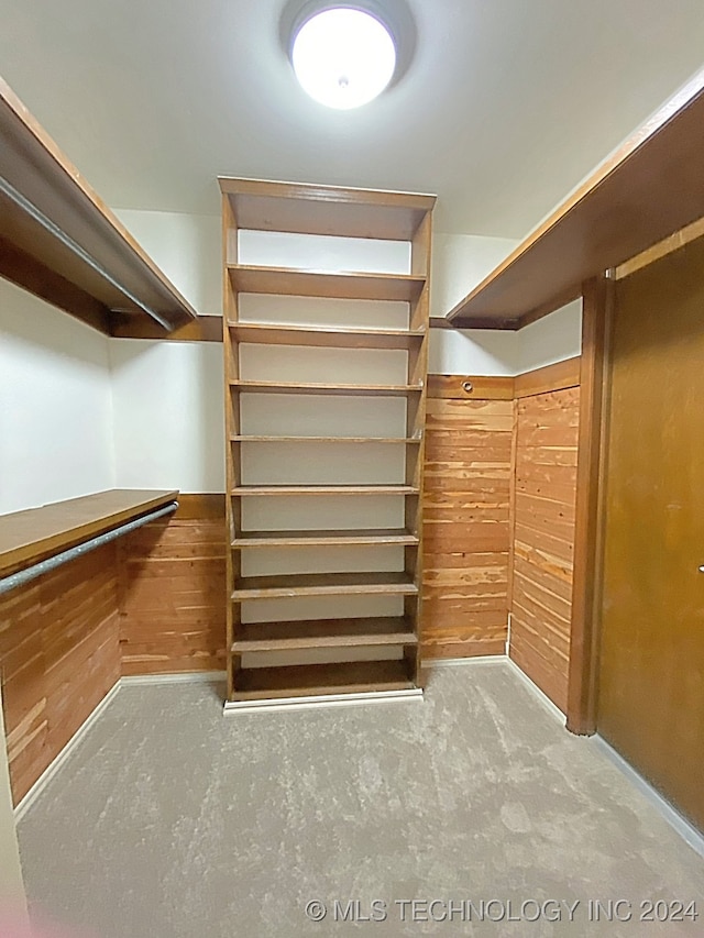 walk in closet with carpet flooring