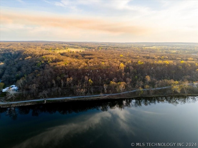 aerial view at dusk with a water view