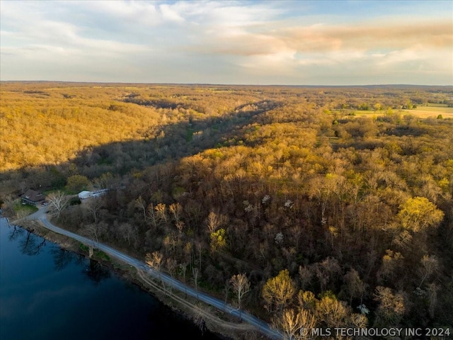 aerial view at dusk with a water view