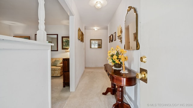 hallway with light carpet