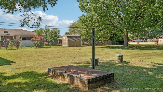 view of yard featuring a shed